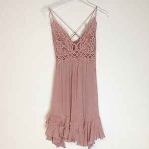Free People One Adella Slip Dress Womens Small Mini Rose Pink Boho Feminine S